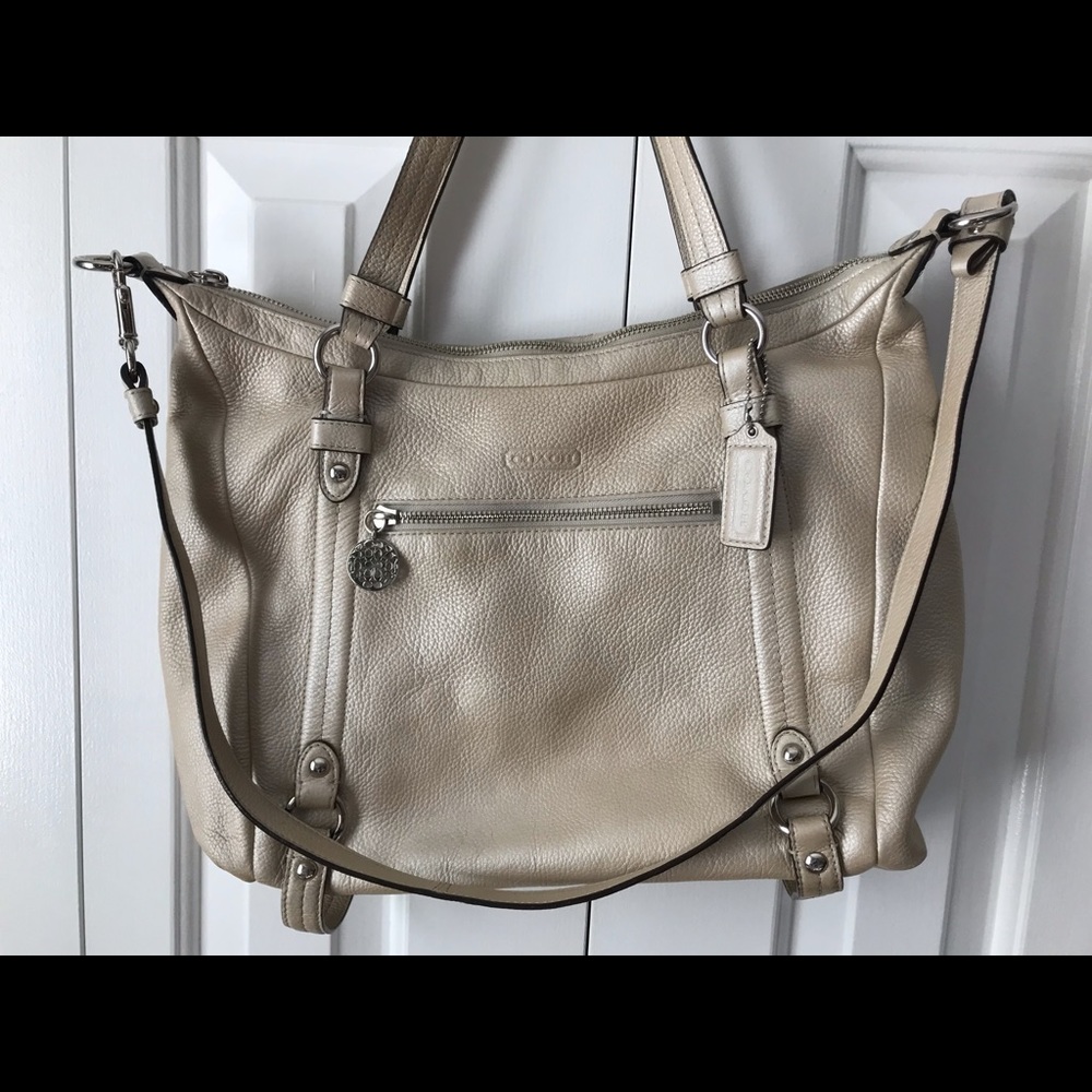 Champagne pebbled leather Coach tote purse